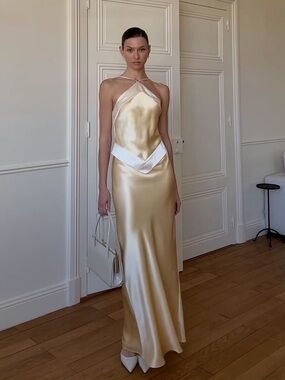 REFORMATION Jillian Silk Dress in Parmesan